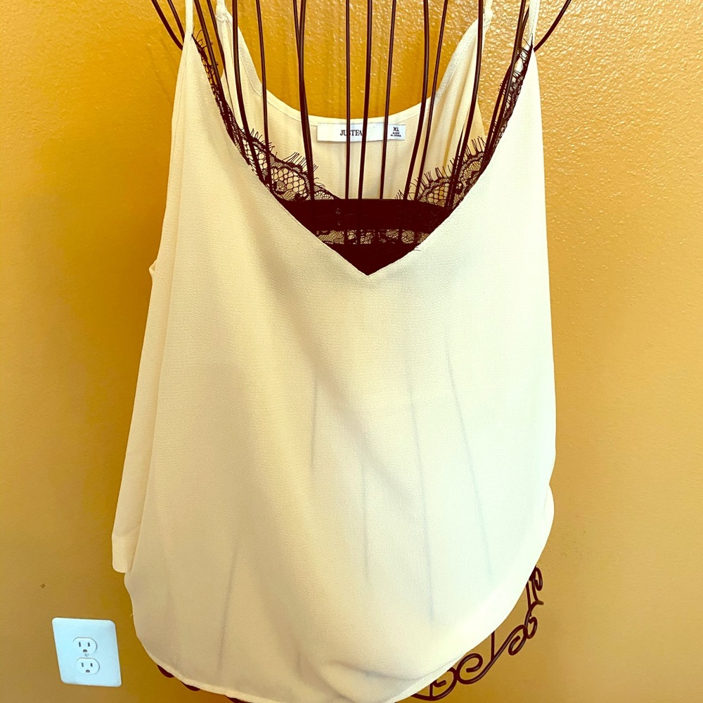 NWT Cold Shoulder White Top with Lace Neckline